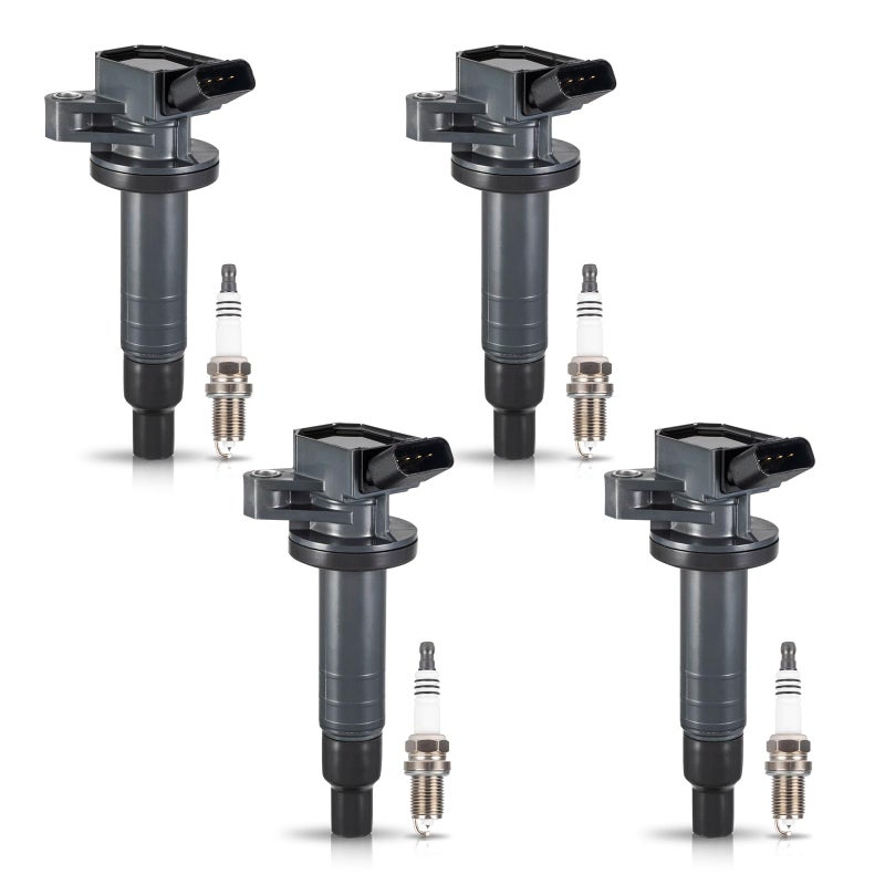 ENA Set of 4 UF247 Ignition Coils with 4503 Spark Plug 1.8 V4 Compatible with Toyota Pontiac Chevy Celica Corolla Matrix MR2 Spyder Prizm Vibe 2000 2001 2002 2003 2004 2005 2006 2007 2008 9091902239 - Image 1